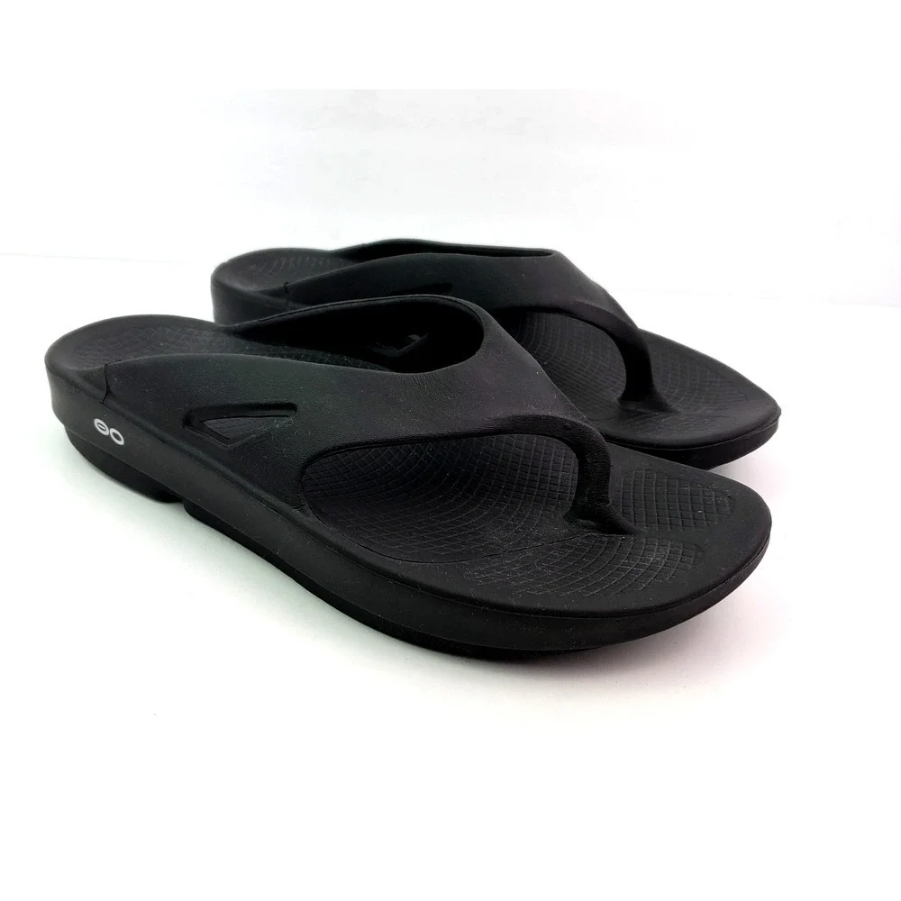 Oofos OOriginal Mens Size 10 Womens Sz 12 Black Recovery Thong Flip Flop Sandals